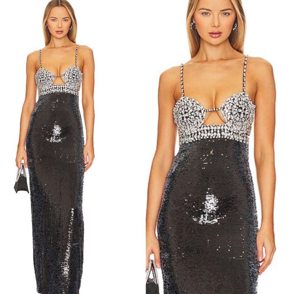 PATBO Hand Beaded Sequin Gown in Black